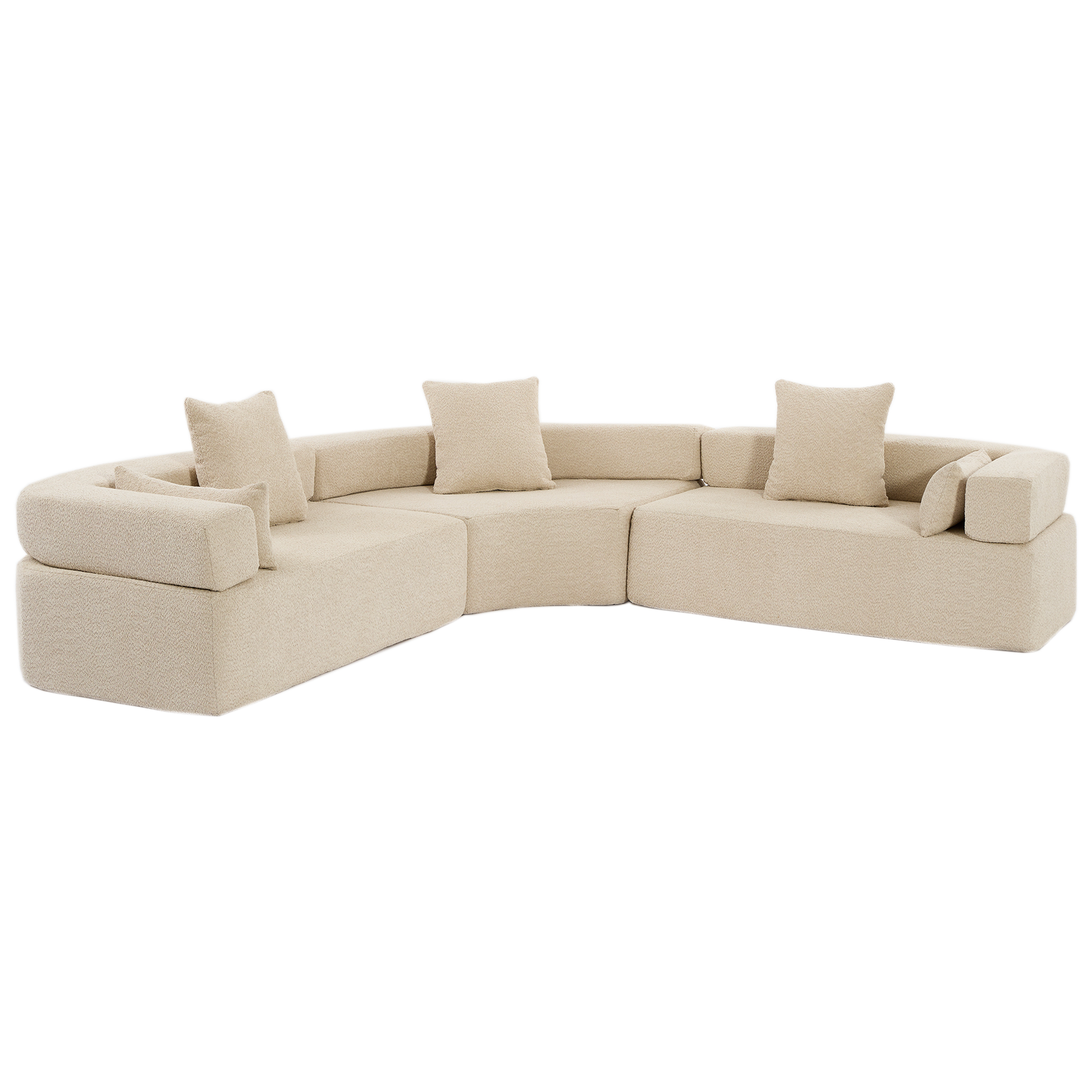 Arrived Oversized Combination Sofa,Curved Sofa,Upholstered 4 Seater Couch For Living Room, Modern Modular 3 Piece Free Combination, Semicircular Modular Sofaboucle, Khaki Khaki Polyester Primary Living Space Soft Tight Back Modern Square Arms Foam