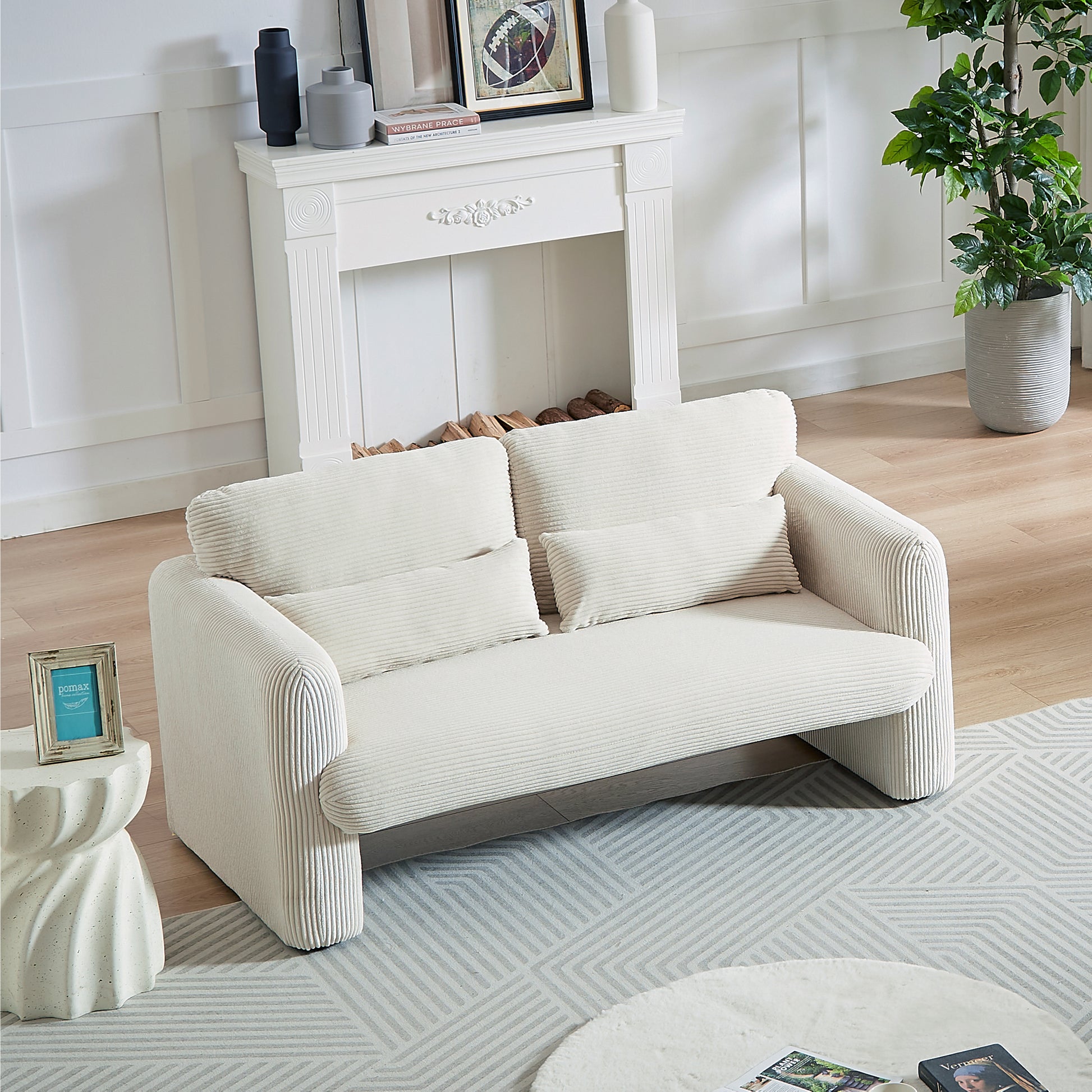 60"Corduroy Fabric Sofa With 33" Single Sofa, Modern Sofa With Support Pillow, For Apartment, Office, Living Room & Bedroom Beige Corduroy 2 Seat