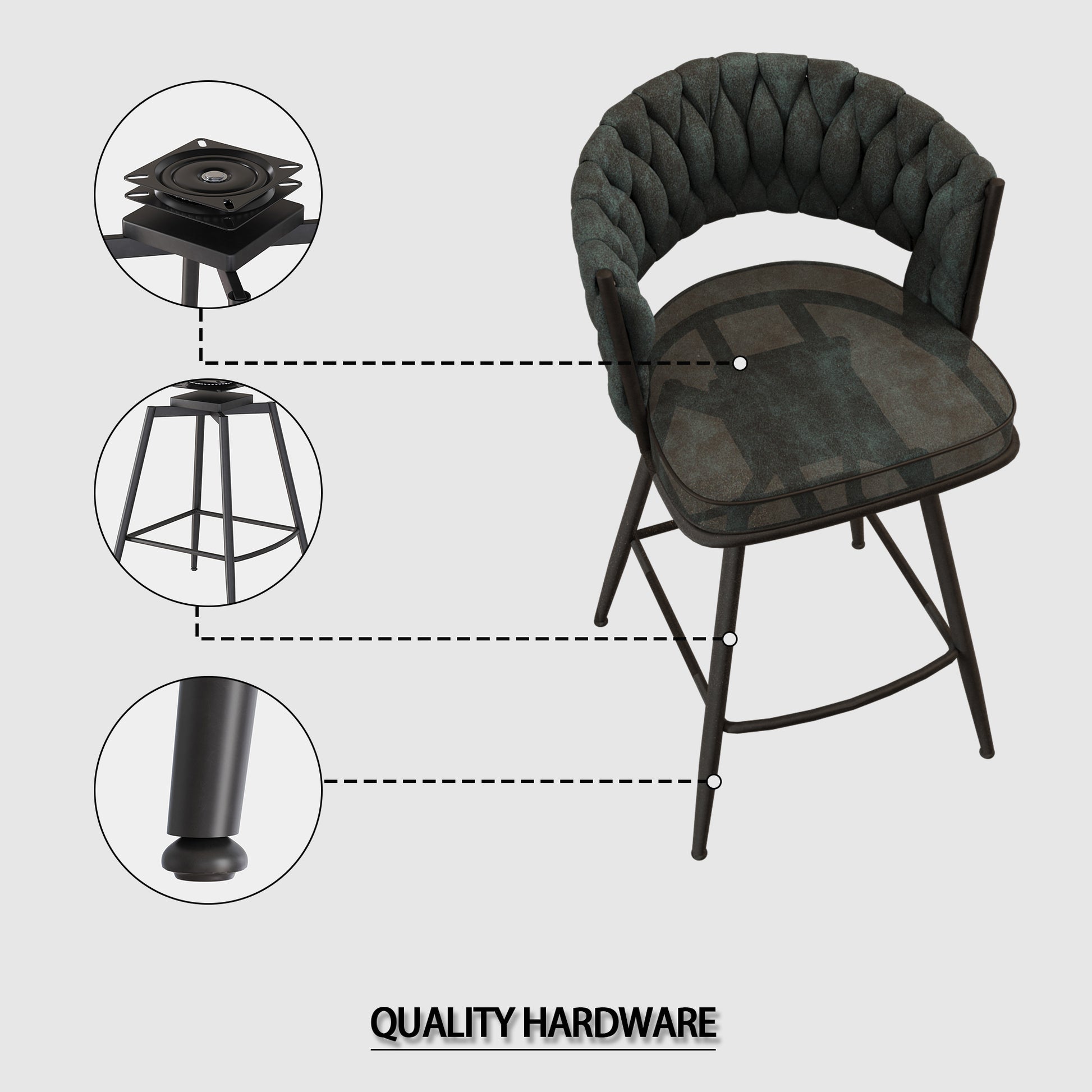 Bar Chair Suede Woven Bar Stool Set Of 2,Black Legs Barstools No Adjustable Kitchen Island Chairs,360 Swivel Bar Stools Upholstered Bar Chair Counter Stool Arm Chairs With Back Footrest, Blue Metal Blue Kitchen Dining Chairs Foam Technical Leather