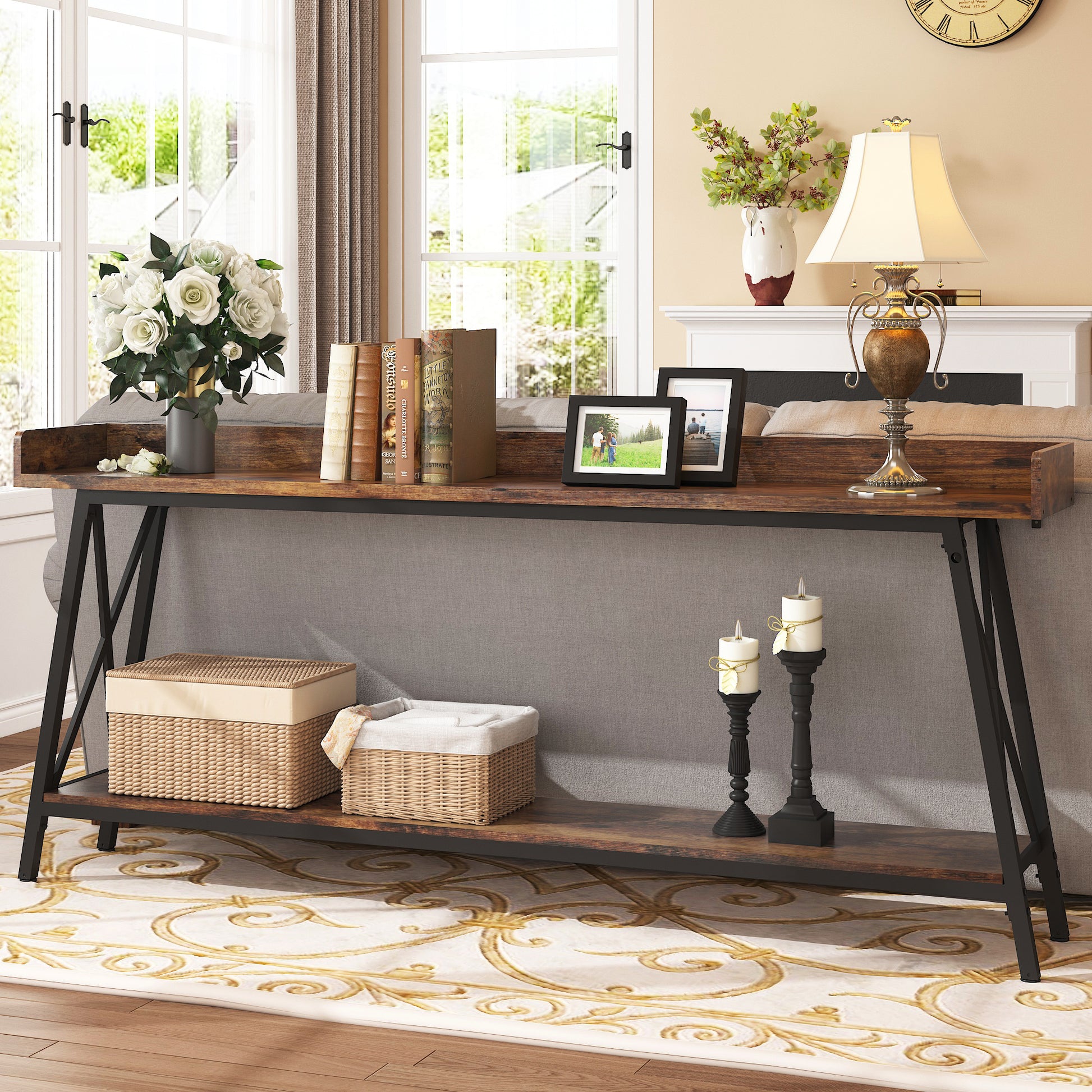 Inch Extra Long Console Table Behind Couch, Rustic Industrial So