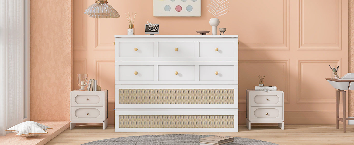 Queen Murphy Bed With Large Drawers,White Queen White Plywood