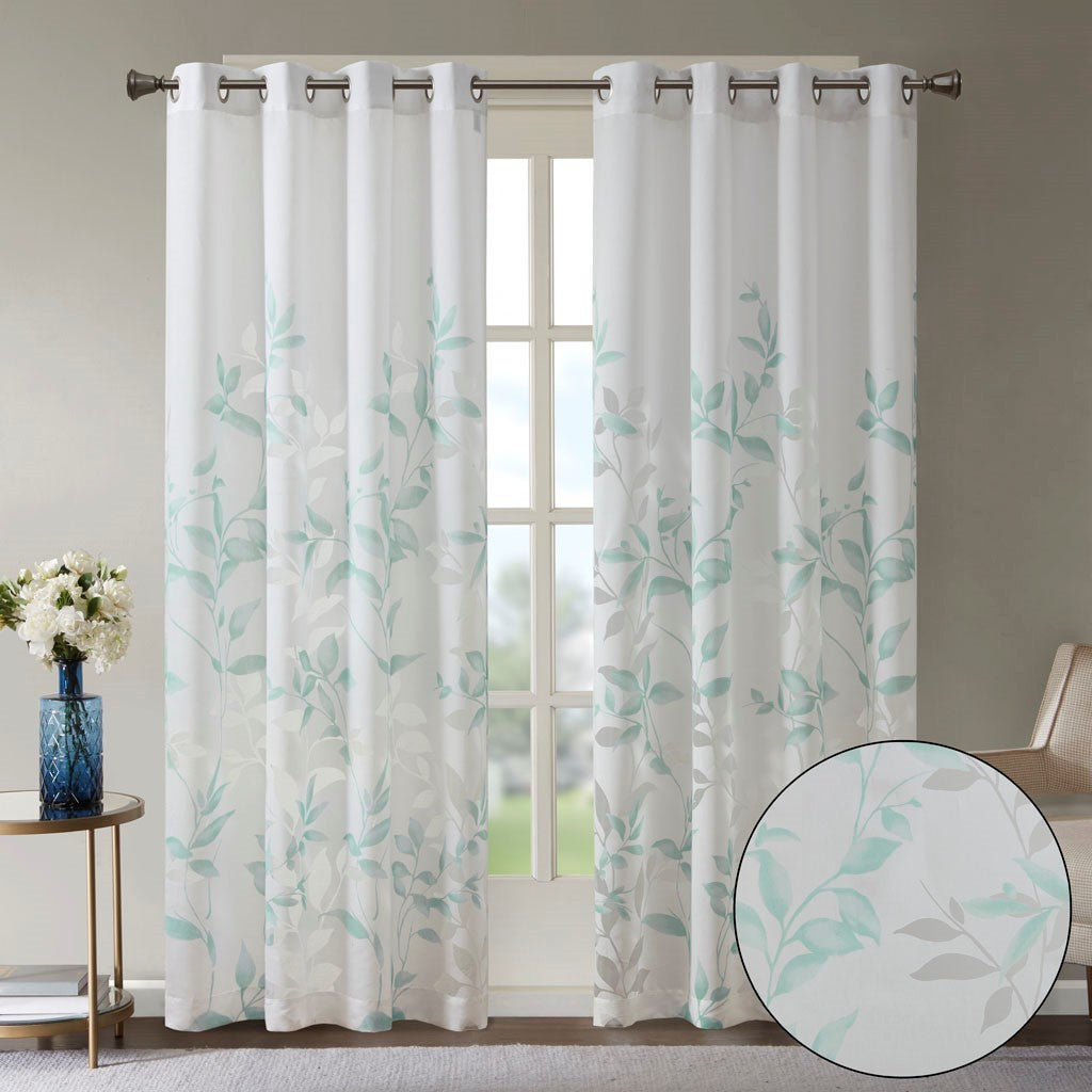 Burnout Printed Curtain Panel Only 1 Pc Panel White Blue Polyester