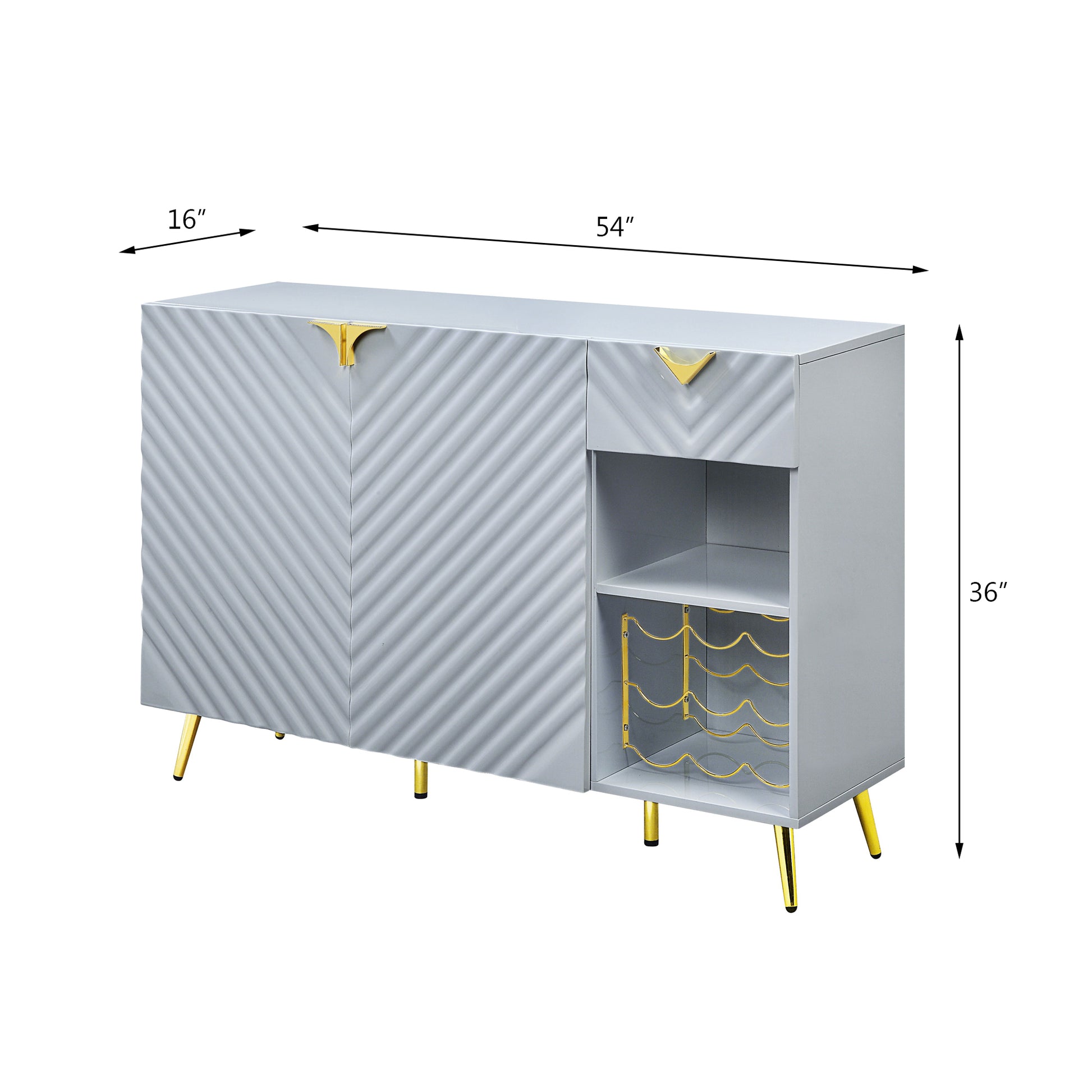 Grey High Gloss Server 2 Door Server With Drawer And Shelf Grey Dining Room Glam Cabinets Included Wood Metal