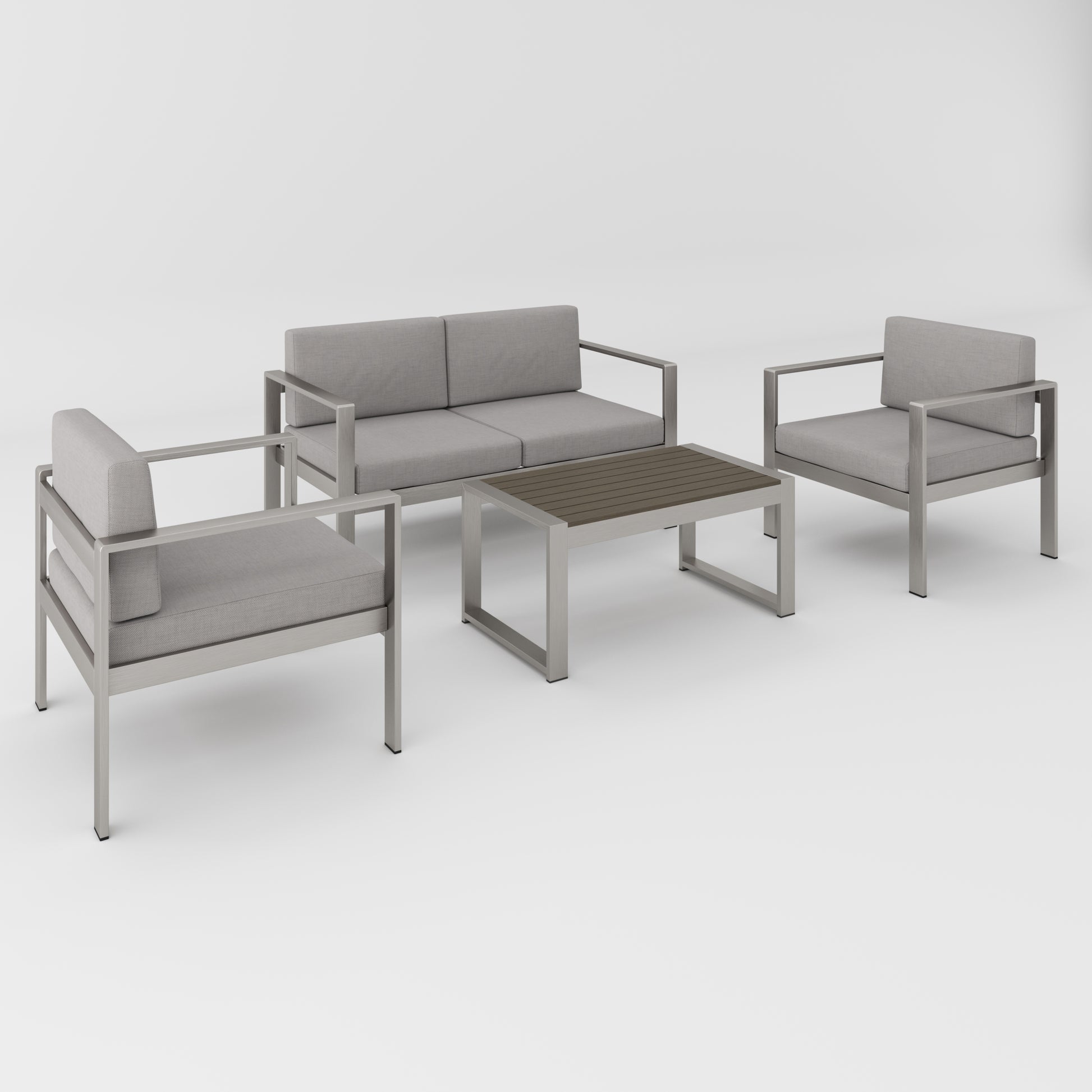 Aluminum Modern 4 Piece Sofa Seating Group For Patio Garden Outdoor Yes Complete Patio Set Gray Silver Mildew Resistant Frame Fade Resistant Cushion Garden & Outdoor Modern Complete Patio Sets Aluminium Aluminium