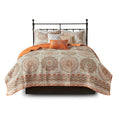 6 Piece Reversible Quilt Set With Throw Pillows Orange Full Queen Orange Cotton
