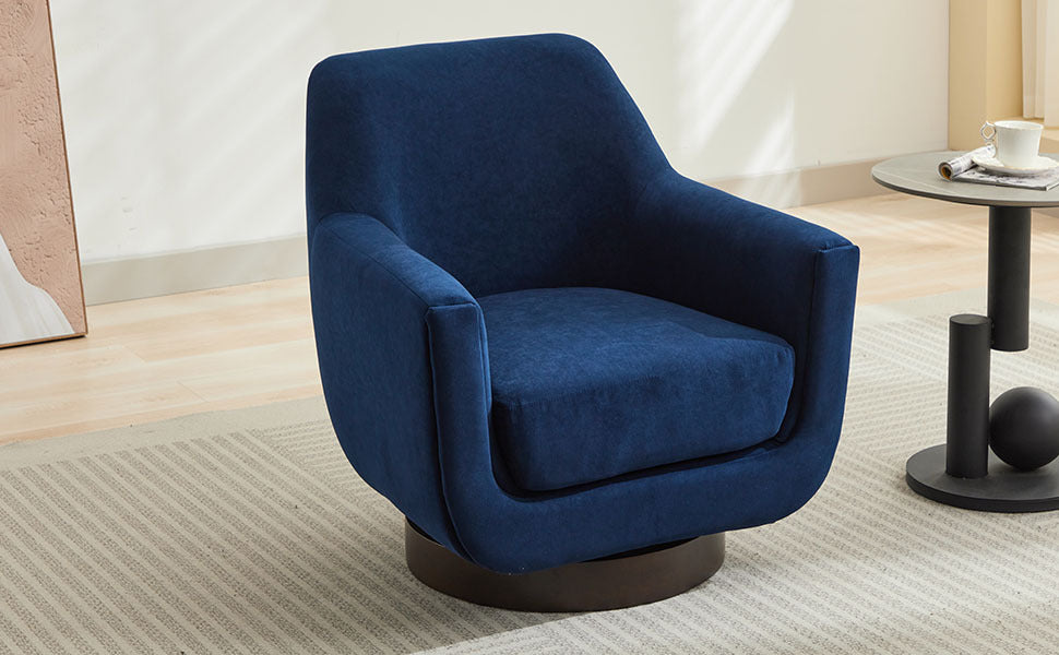 U Shaped Fully Assembled Swivel Chair Velvet Accent Chair Armchair Round Barrel Chair For Living Room Bedroom, Navy Blue Navy Blue Velvet