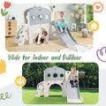 7 In 1 Toddler Slide Set, Freestanding Space Set With Slide, Kids Slide Playset Structure, Arch Tunnel And Basketball Hoop, Toy Storage Organizer For Toddlers, Kids Climbers Playground Grey White 50 99 Lbs Cute 1 To 2 Years Hdpe Indoor & Outdoor Use