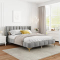 Queen Size Upholstered Velvet Platform Bed, Gray Box Spring Not Required Queen Gray Wood Bedroom Bed Frame Velvet Upholstered
