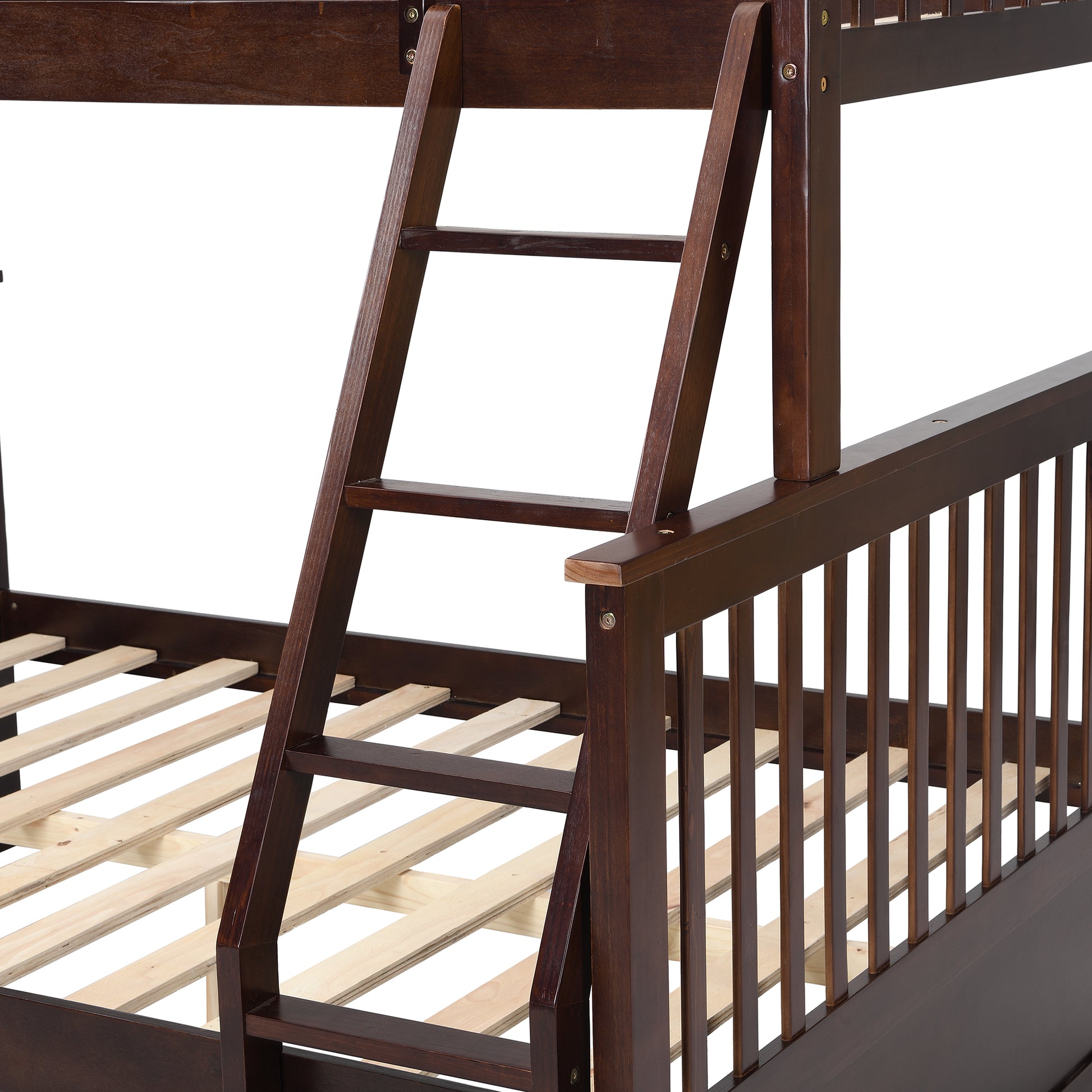 Twin Over Full Bunk Bed With Storage Drawers, Wooden Bunk Bed With Ladder And Safety Guard Rails Espresso Full Espresso Wood