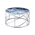 Lyda Coffee Table, Blue Marble Print & Chrome Finish Lv02095 Chrome Metal