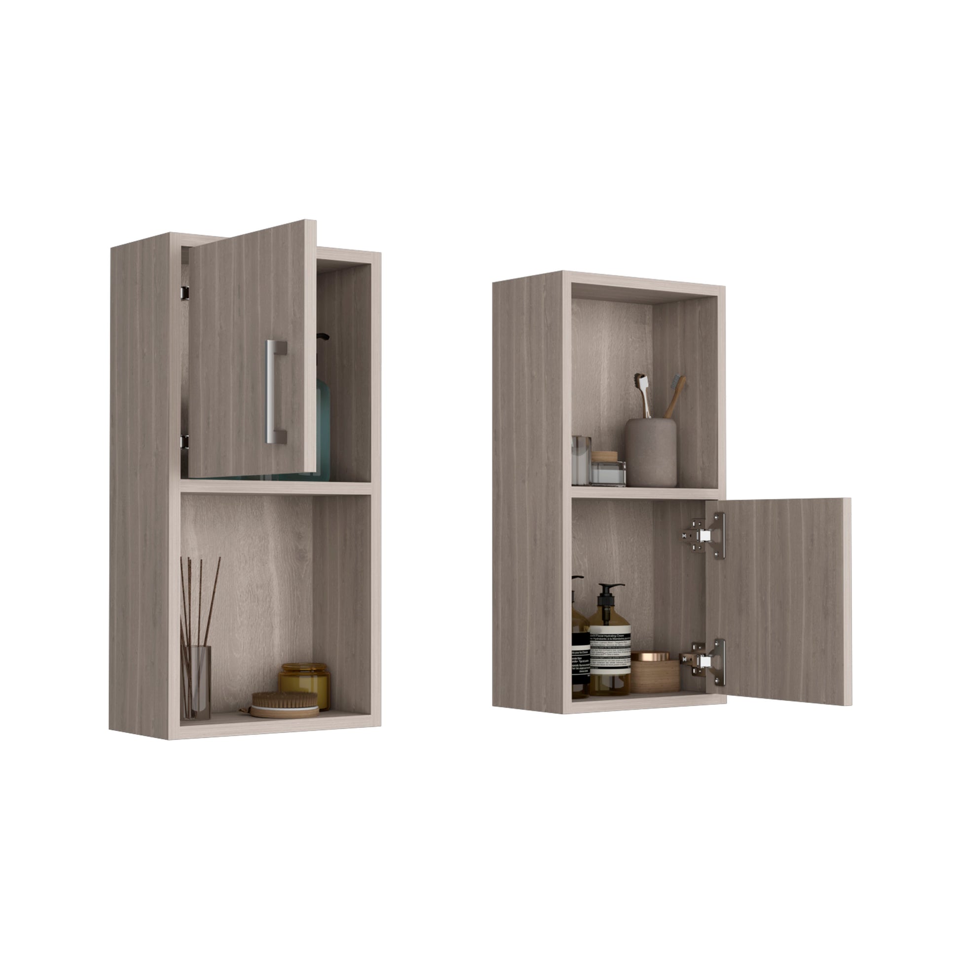 Oba 2 Pc Wall Mounted Bathroom Medicine Cabinet With Open And Closed Storage Beige Bathroom Freestanding Modern Particle Board Engineered Wood