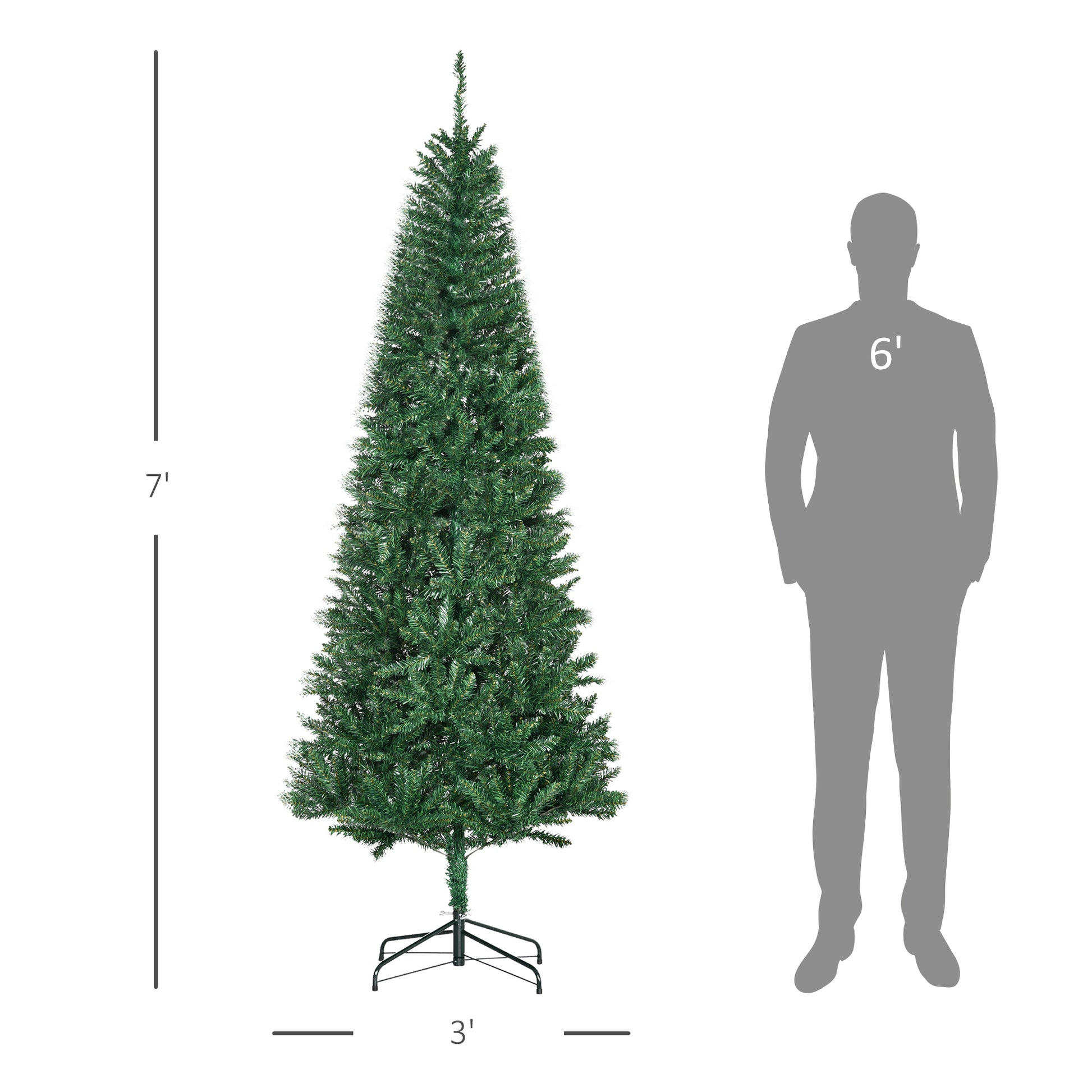 Homcom 7' Tall Unlit Slim Fir Artificial Christmas Tree With Realistic Branches, And 865 Tips, Green Green Plastic