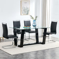 Seating 6 8 People, This Modern, Minimalist Rectangular Dining Table Features A Tempered Glass Top And A Sleek Black Mdf Stand. Suitable For Kitchen, Dining Room, Living Room, Meeting Room Transparent Mdf Glass