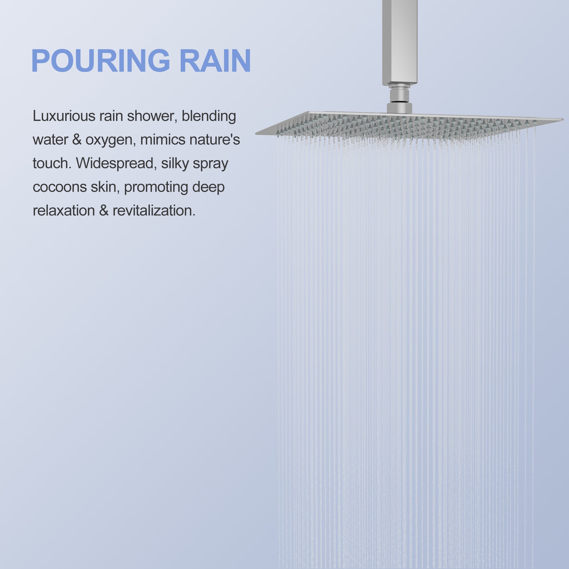 10" Square Rainfall Shower Head, Wall Ceiling Mounted, Chrome Chrome Stainless Steel