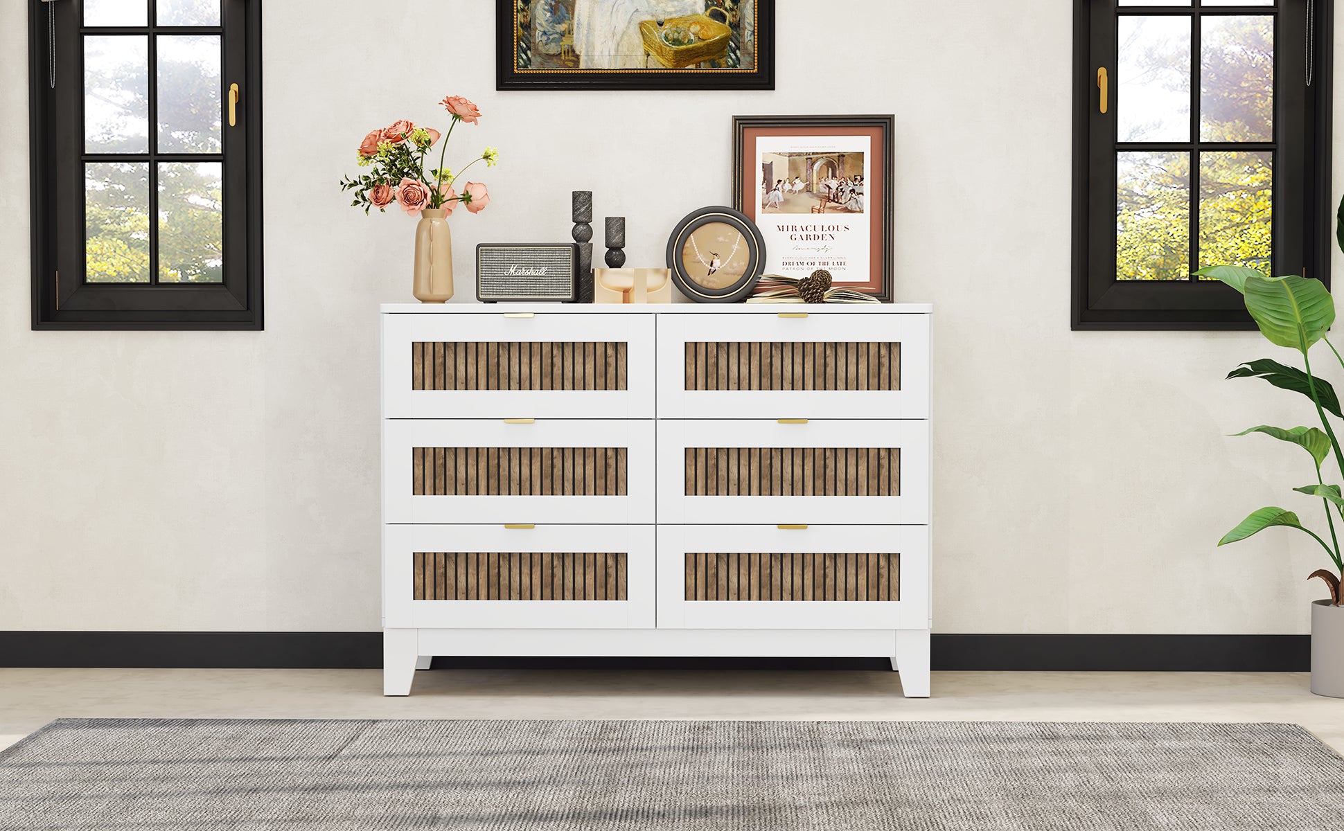 white farmhouse dresser Rustic Farmhouse Style Wooden Dresser With 6 Drawers, Storage Cabinet