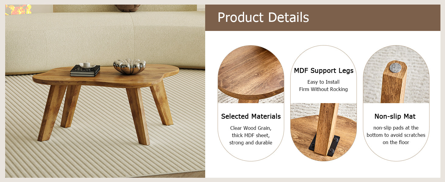 Modern Minimalist Wood Color Table Top. Solid Wood Legs, Cloud Shape To Give You A Experience, Computer Desk. The Game Table. Suitable For Dining And Living Rooms. Wood Mdf