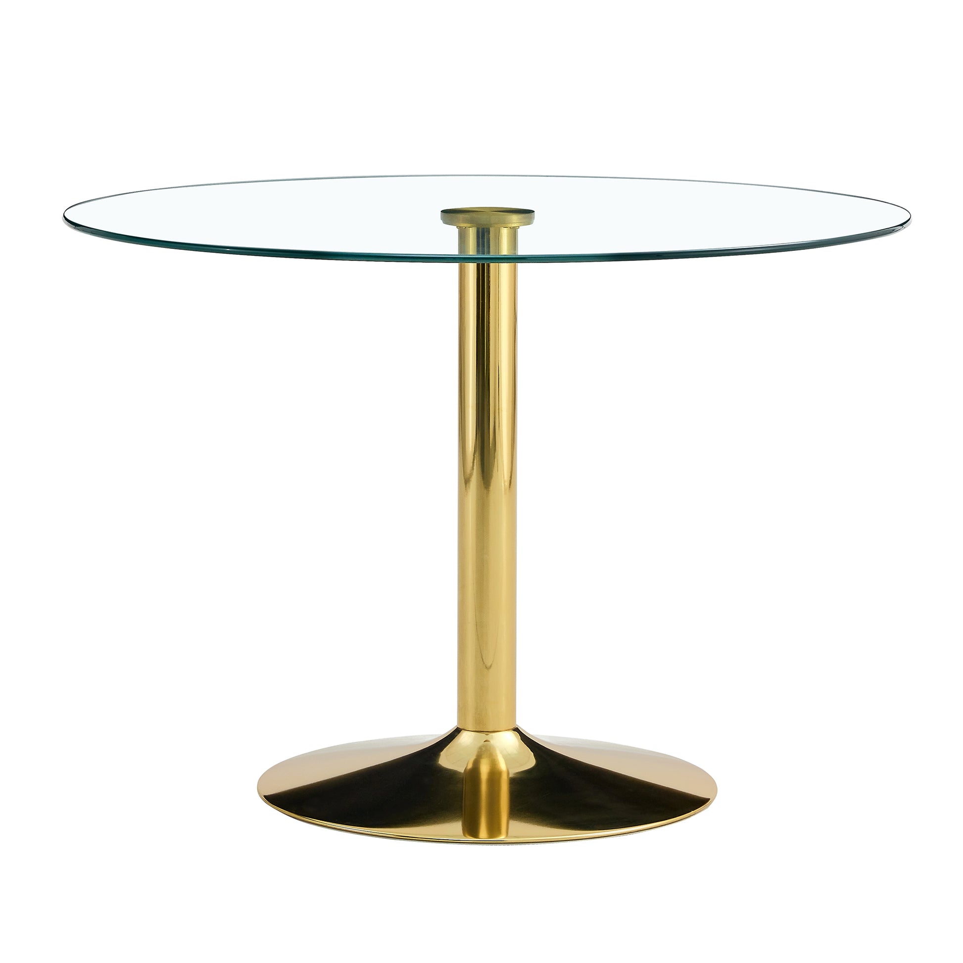 A 39.7 Inch Diameter Glass Top And A Modern, Minimalist Round Dining Table With Gold Metal Legs. Ideal For Dining Rooms, Living Rooms And Meeting Rooms. Model: Dt 1166 Gold Glass Metal