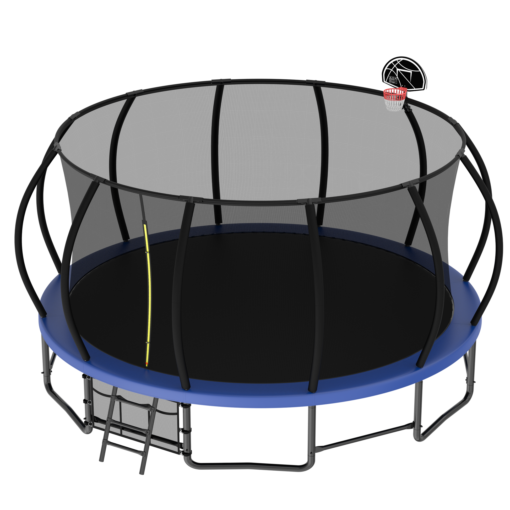 16Ft Outdoor Trampoline For Kids And Adults, Pumpkin Trampolines With Curved Poles,Heavy Duty Trampoline Anti Rust Coating Astm Approval Blue Steel