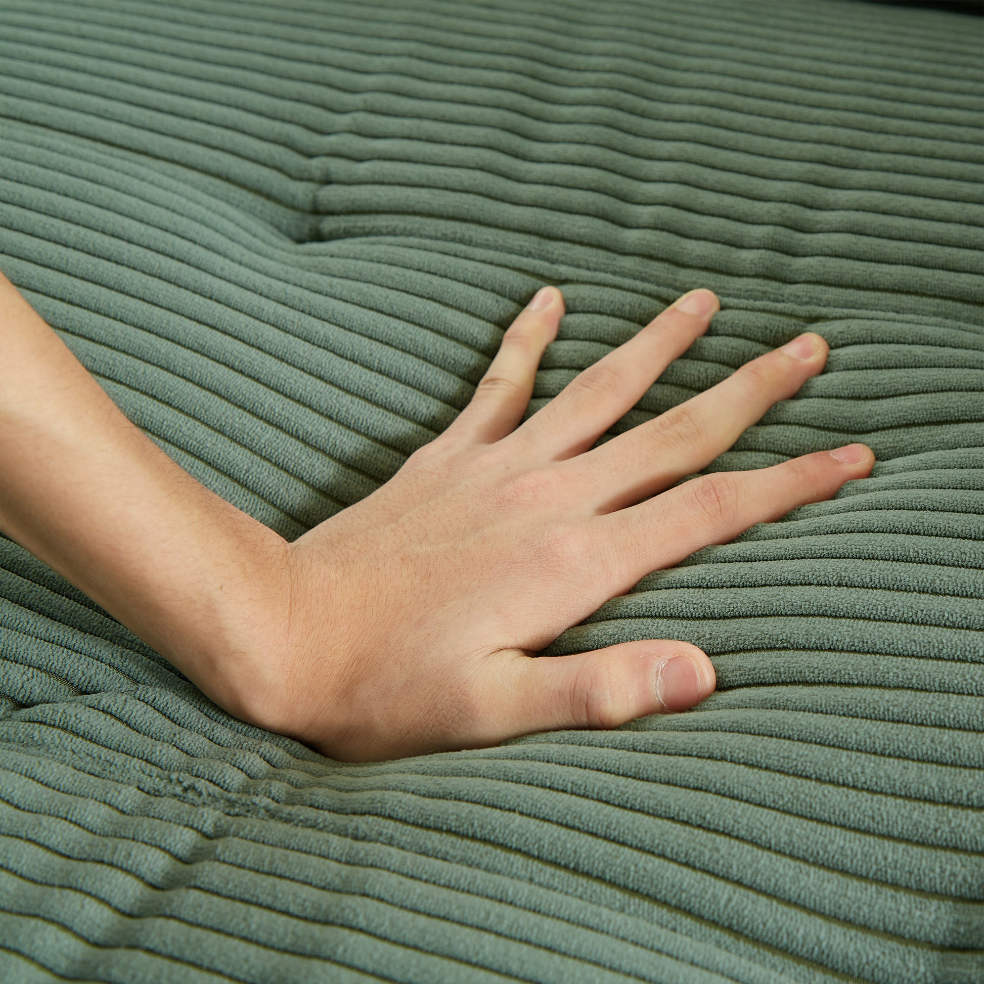 Convertible 3 In 1 Sleeper Sofa And Sectional Sofa With 4 Storage Space For Living Room,Corduroy Couch With 4 Pillows,Corduroy Army Green Corduroy 3 Seat