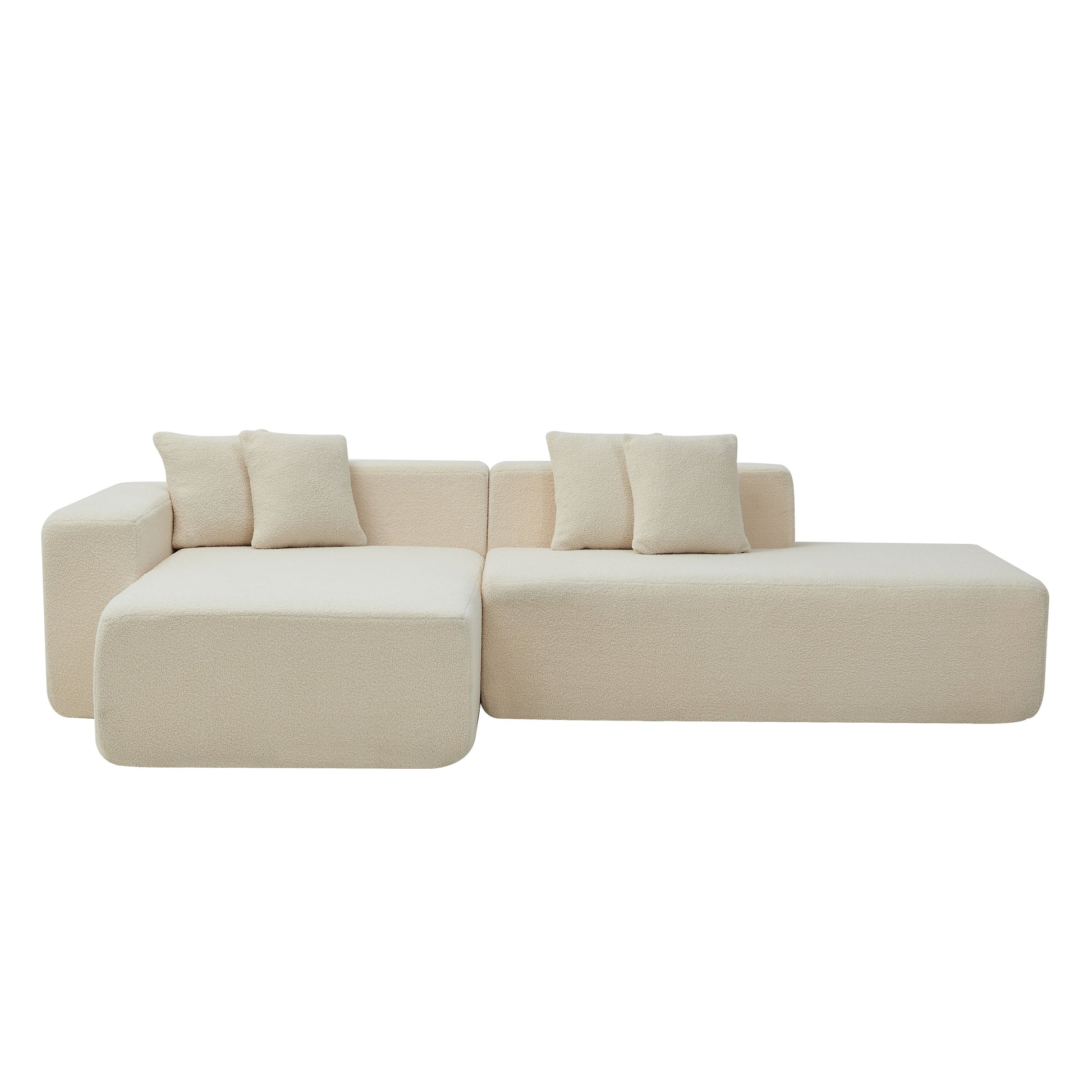 Modular Sectional Couch, Lambswool Fabric Modern L Shape Sectional Sofa With Chaise Lounge, Living Room Upholstered 5 Seater Corner Sofa Couch For Bedrooms, Apartment Beige Foam Sherpa 5 Seat