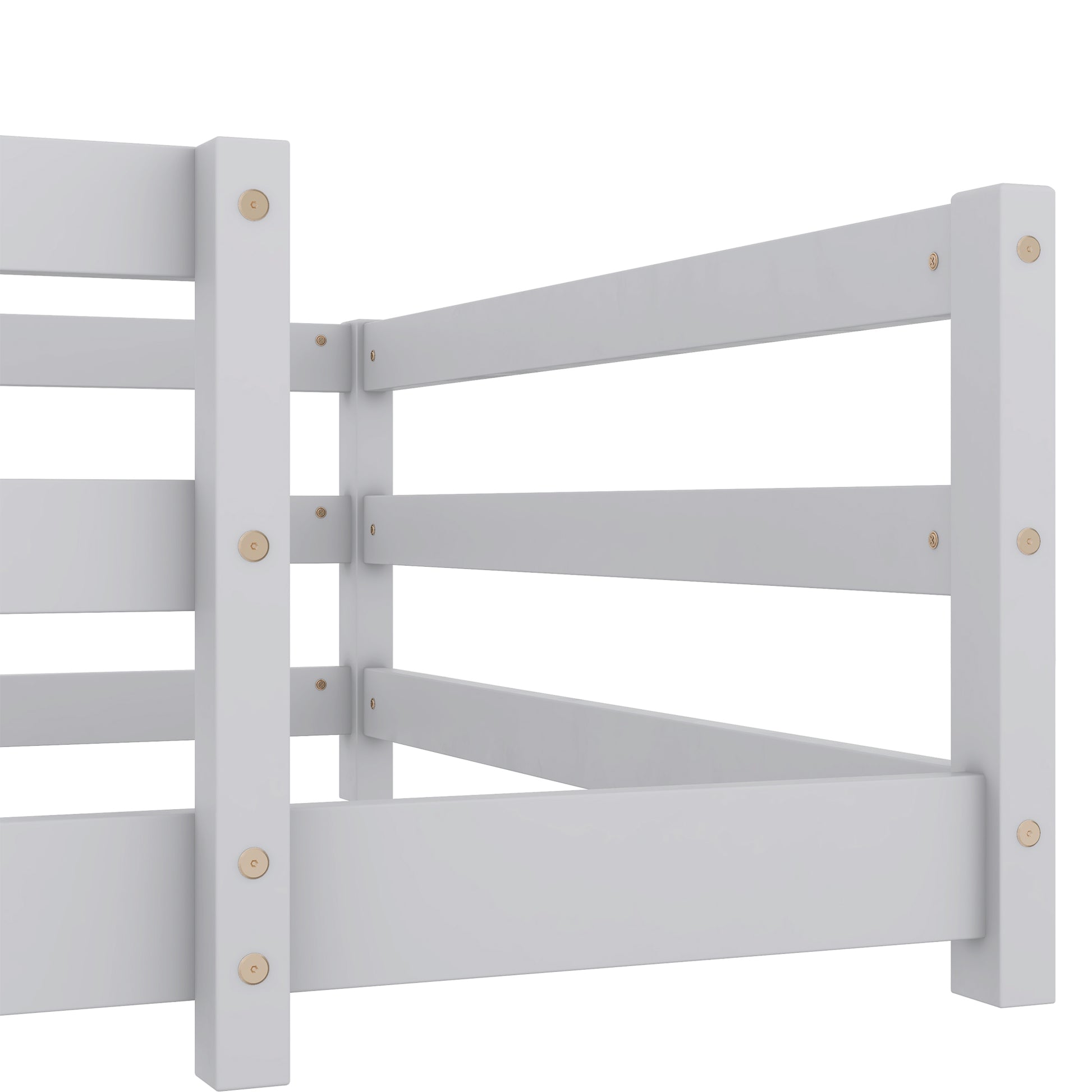 Twin Size Floor Bed, Montessori Floor Bed With Fence, Kids Montessori Bed Twin Size, Wood Montessori Floor Bed For Kids, Girls, Boys Gray Grey Wood Metal