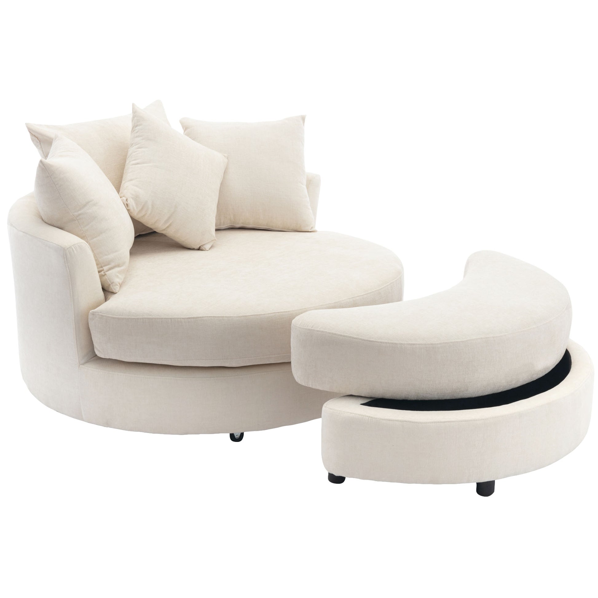 Orisfur. 360 Swivel Accent Barrel Chair With Storage Ottoman & 4 Pillows, Modern Chenille Leisure Chair Round Accent For Living Room, Cream Cream Foam Chenille