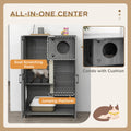 Pawhut Luxury Cat House With Wheels, Kitty Cage Catio Villa For Indoor Cats With Scratching Posts, Condo, Flap Door, Cushion, Gray, 31.5