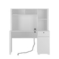 Computer Desk With Hutch & Bookshelf,Wood Executive Desk Teens Student Desk Writing Laptop Home Office Desk With Drawers,3 Ac Outlets And 2 Usb Charging Ports,Study Laptop Table For Home White Mdf