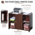 Vinsetto Mobile File Cabinet And Printer Stand For Home Office, Mobile Printer Table With 4 Open Storage Shelves, Door Cabinet, Wheels, Brown Brown Particle Board