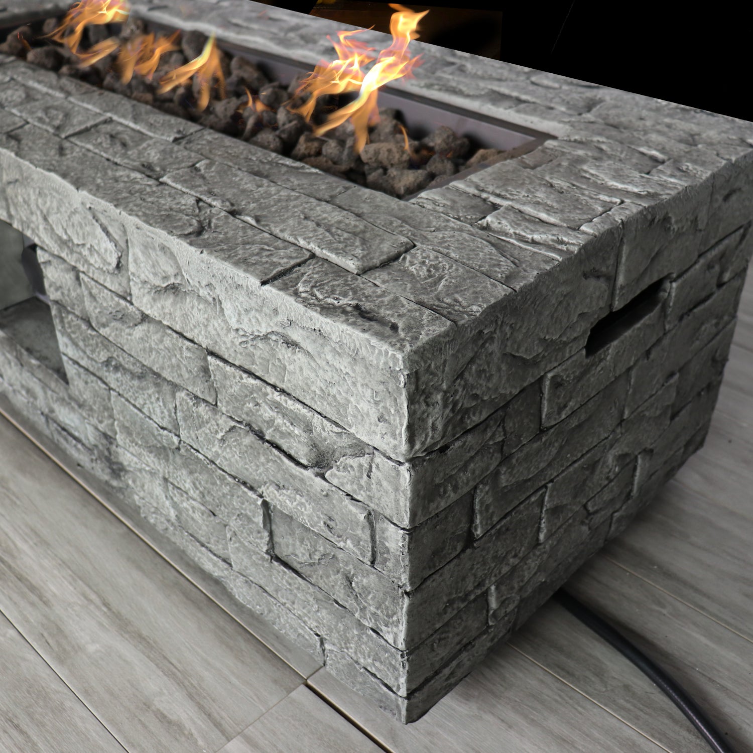 Fiber Reinforced Concrete Propane Natural Gas Fire Pit Table Stone Gray Modern Stone Concrete