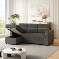 85 Inches Corduroy Sofa Bed, 3 Seater Sleeper Sofa With Storage Chaise, Square Handrail With Two Cup Holder And Usb Charge Port, Pull Out Couch For Living Room Dark Grey Corduroy 3 Seat