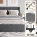 Queen Size Bed Frame With 4 Storage Drawers And Wingback Headboard, Button Tufted Design, Dark Grey Queen Dark Gray Linen