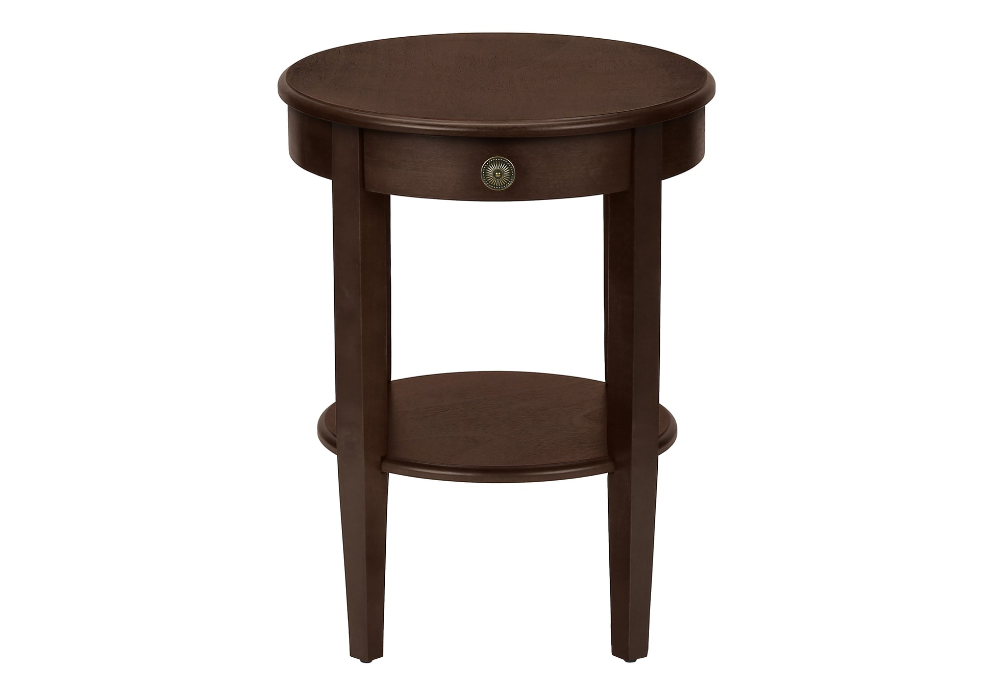 Accent Table, 2 Tier, End, Side Table, Round, Nightstand, Bedroom, Lamp, Brown Veneer, Transitional Espresso Mdf