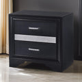 Nightstand With 2 Drawers And Rhinestone Pull Handles, Black And Silver Black And Silver Wood