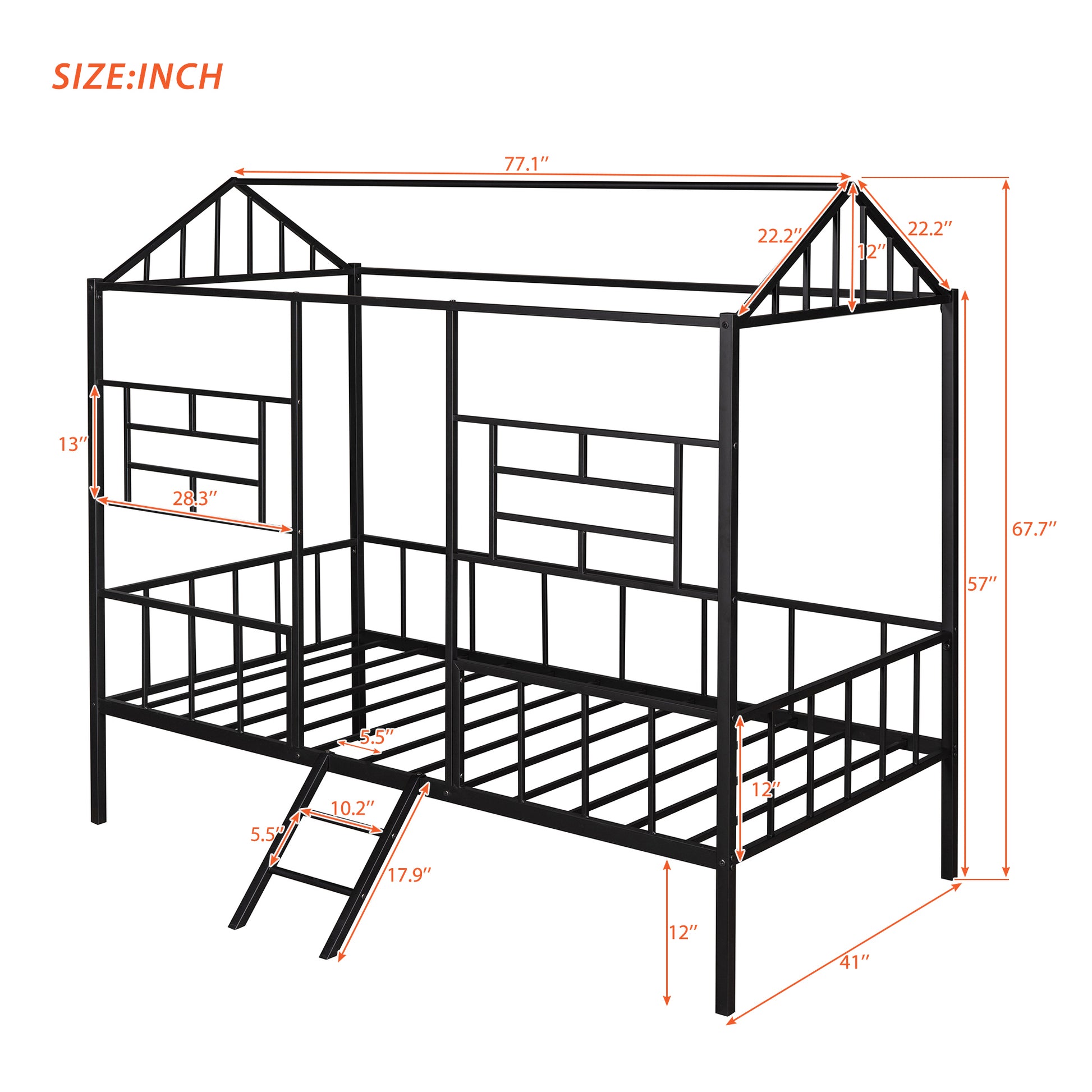 Metal House Bed Frame Twin Size With Slatted Support No Box Spring Needed Black Twin Black Metal