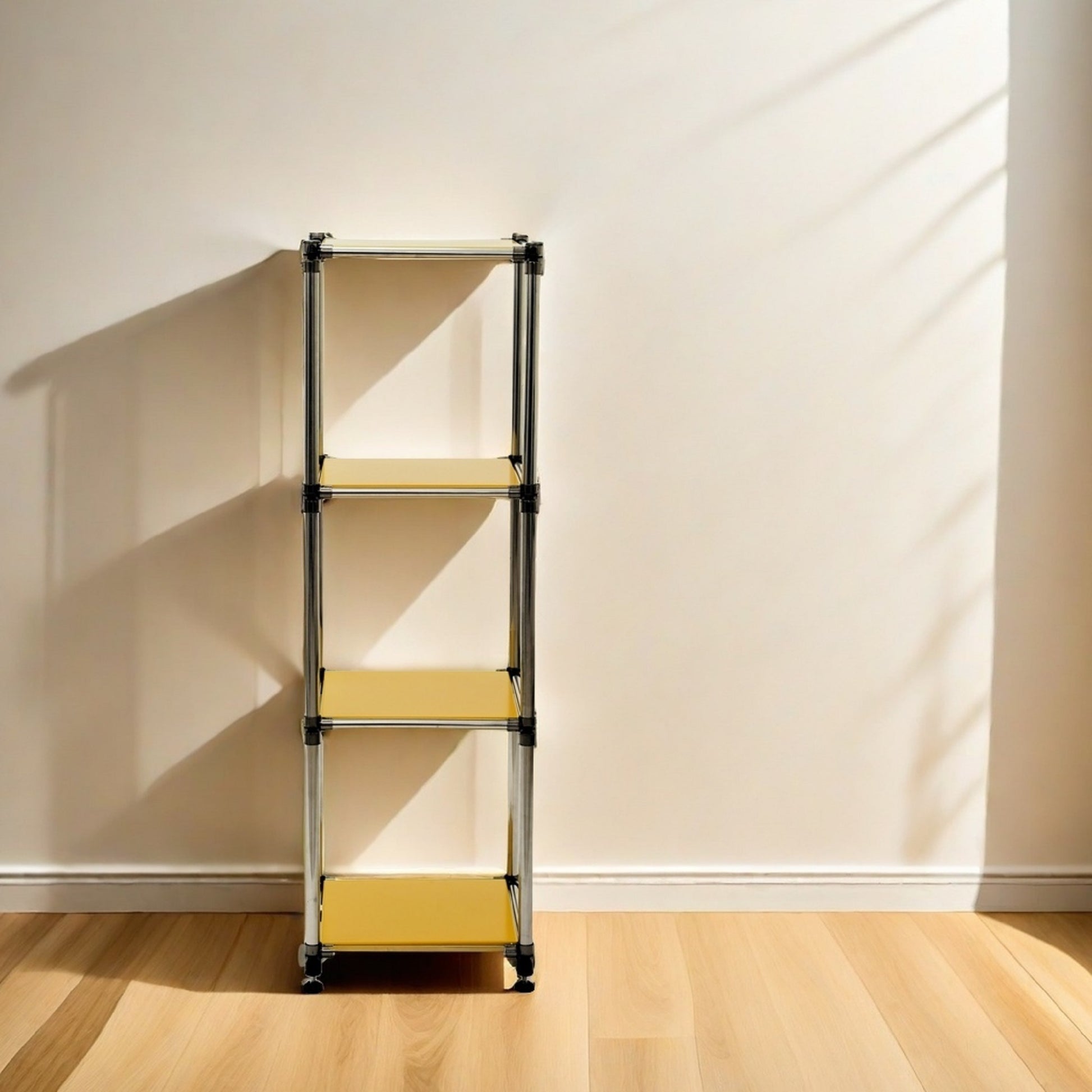 Korean Yellow 4 Tier Heavy Duty Stainless Steel Storage Shelving Unit, 100Lbs Shelf 49"H X 14.9"W X 13.7"D For Indoor Outdoor Organizationmodular Rack, Extremely Durabl Yellow Primary Living Space