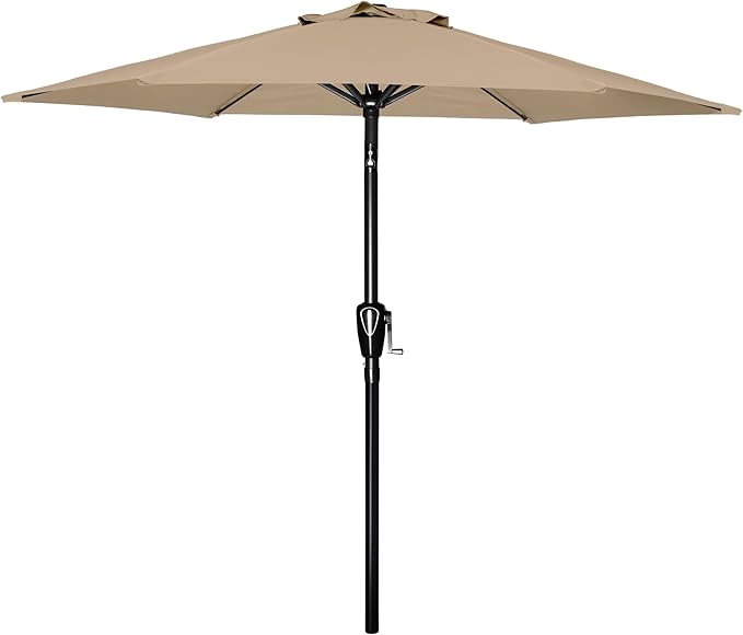 9' Patio Umbrella Outdoor Table Market Yard Umbrella With Push Button Tilt Crank Tan Stainless Steel