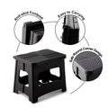 9In Folding Step Stool, Compact, Portable, Non Slip, 300 Lbs. Weight Capacity For Adults And Children. Secure Non Slip Top And Rubber Feet, Great For Home And Camping, Black Color Black