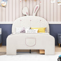 Full Size Velvet Platform Bed With Rabbit Shaped Headboard, With Drawers, With Bed End Storage Pocket, Beige Full Beige Plywood