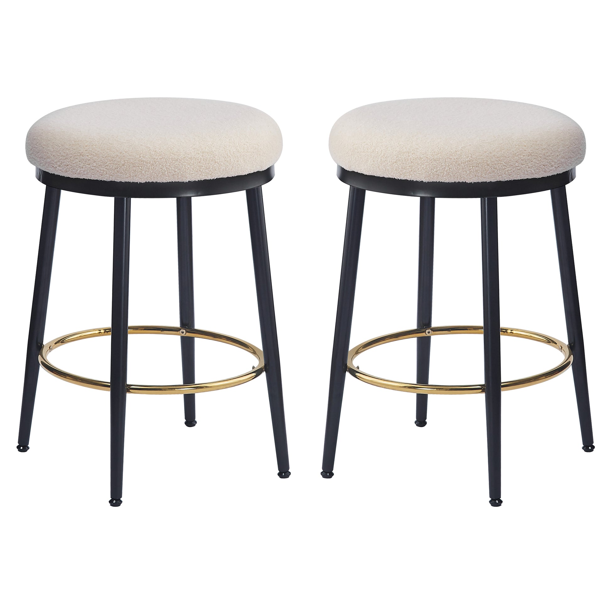 24.75'' Modern Counter Stools Set Of 2,White Counter Stools With Iron Frame,Sponge Cushion,Footrest,Suitable For Kitchen Bedroom Dining Room. Metal White Kitchen Round Modern Set Of 2 Fiber Foam