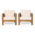 Set Of 2 Outdoor Acacia Wood Club Chairs With Cushions, Teak Beige, 27.75