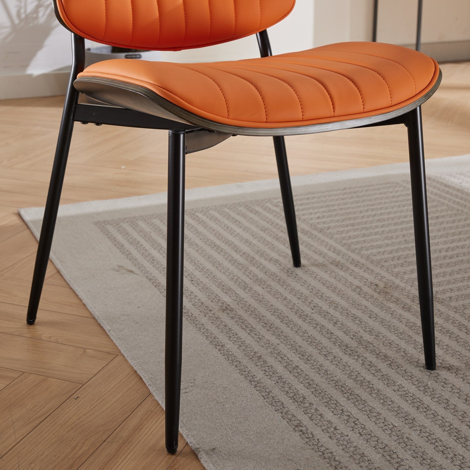 Dining Chairs Set Of 2 Mid Century Modern Retro Faux Leather Chair With Walnut Bentwood Back Upholstered Seat Metal Legs Adjustable Foot For Kitchen Dining Room Chairs Orange Pu Orange Dining Room Classic Set Of 2 Foam Pu Leather