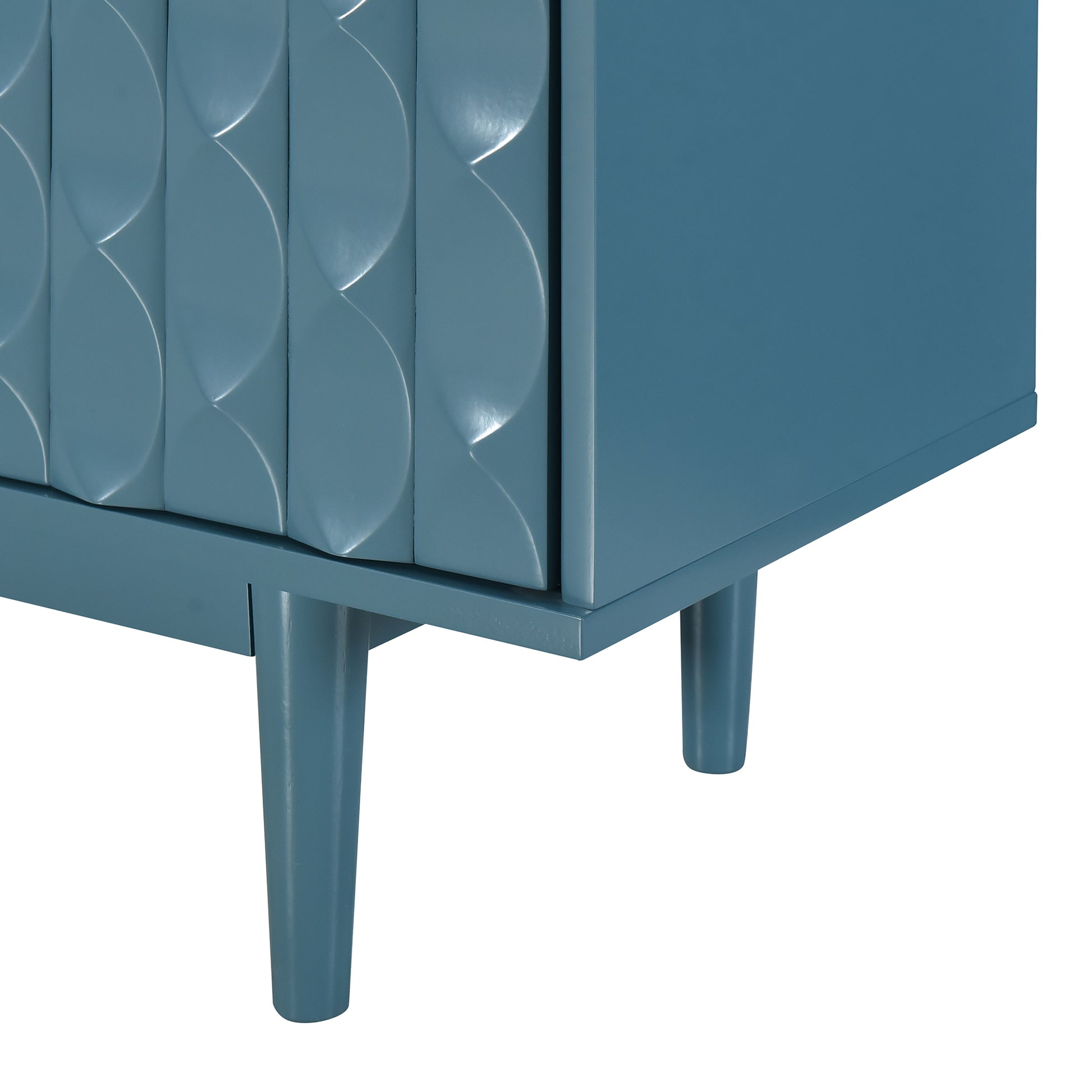 Modern 4 Door Sideboard With Convex Pattern Doors And 2 Silver Handle For Living Room, Dining Room, Kitchen Navy Navy Mdf