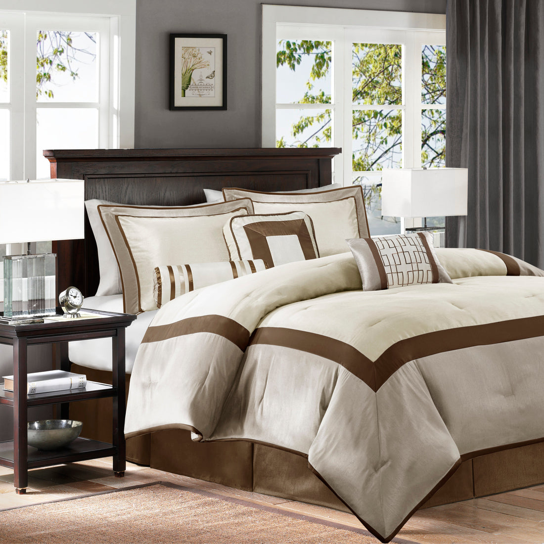 7 Piece Comforter Set Taupe Brown King King Taupe Brown Polyester