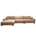 Bella Tan Corduroy Left Facing 3 Piece Sectional Tan Wood Corduroy 3 Seat