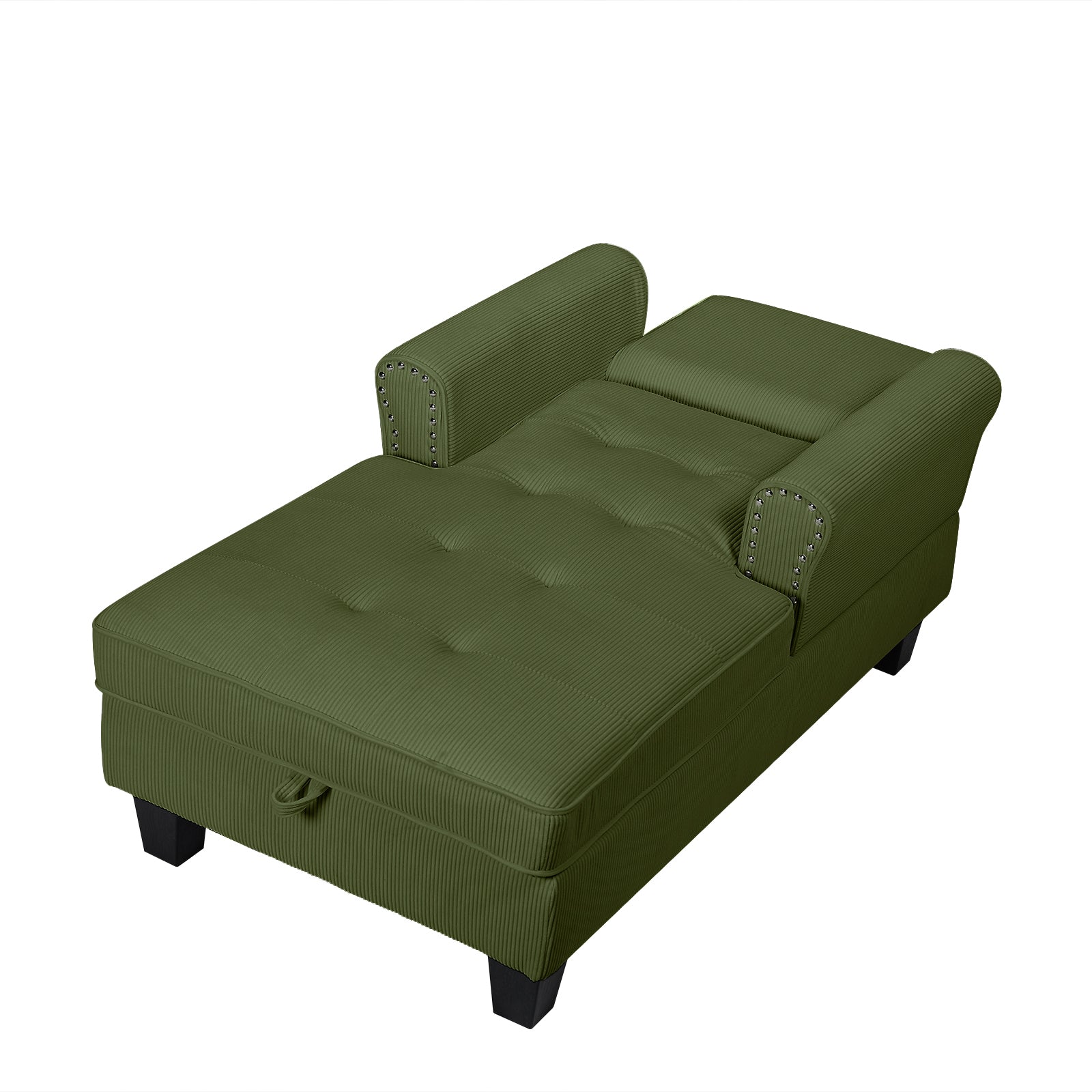 Chaise Lounge Indoor Sleeper Sofa Bed Chair Upholstered Lounge Chair For Bedroom Living Room With Rivets Green Green Corduroy