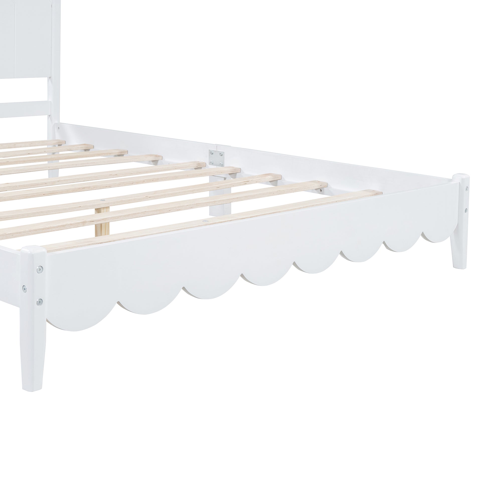 Queen Size Wood Platform Bed Frame, Retro Style Bed With Rectangular Headboard,No Need Box Spring,White Queen White Wood