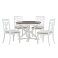 5 Piece Retro Functional Dining Table Set Extendable Round Table And 4 Upholstered Chairs For Dining Room And Living Room Brown Antique White Brown Antique White Solid Wood