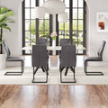 1 Table And 6 Chairs Set.A Rectangular Dining Table With A 0.39 Inch Imitation Marble Tabletop And Black Metal Legs.Paired With 6 Chairs With Pu Leather Seat Cushion And Black Metal Legs.F 1538,C 001 Black Gray Glass Metal