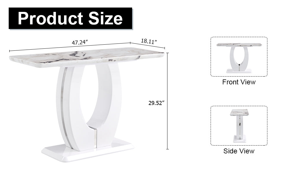 Modern Simple Glossy White Rectangular Counter Bar Table 47.24" X 18.11" X 29.52" For Living Room Bedroom Bedside Entrance House Balcony Office Bathroom. Bt 1280 White Mdf